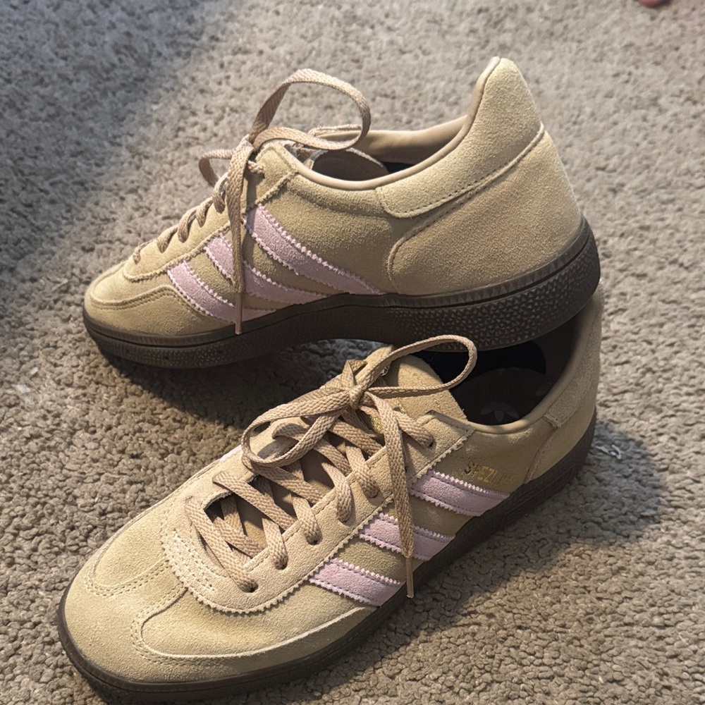 Adidas Tan and Light Pink/Purple suede Sneakers!